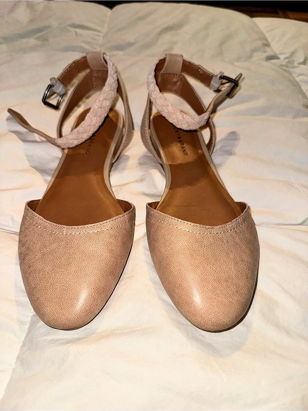 Lucky Brand Ankle Strap Pointed-Toe Flats in Brown
